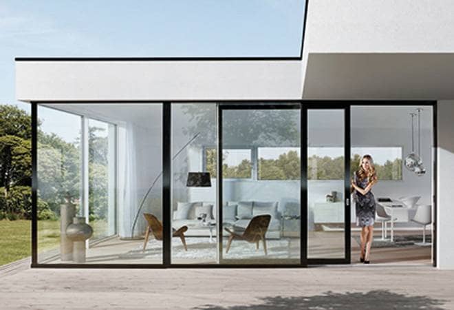 Platin Blue - Hebeschiebetür in in Holz/Alu - Josko